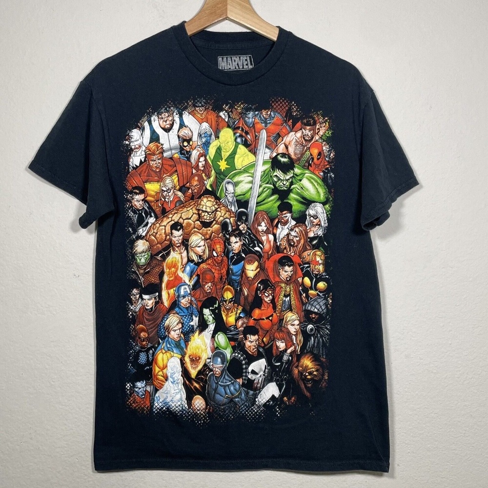 Marvel Superheroes Black Cotton Graphic Mad Engine T Shirt Men Size Medium